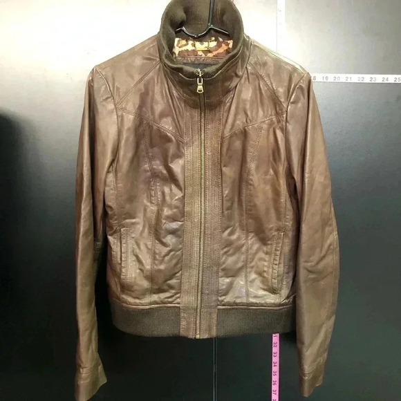 Black Rivet Vintage LeatherJacket,zip front,hip pockets knit collar,lined - Picture 4 of 12